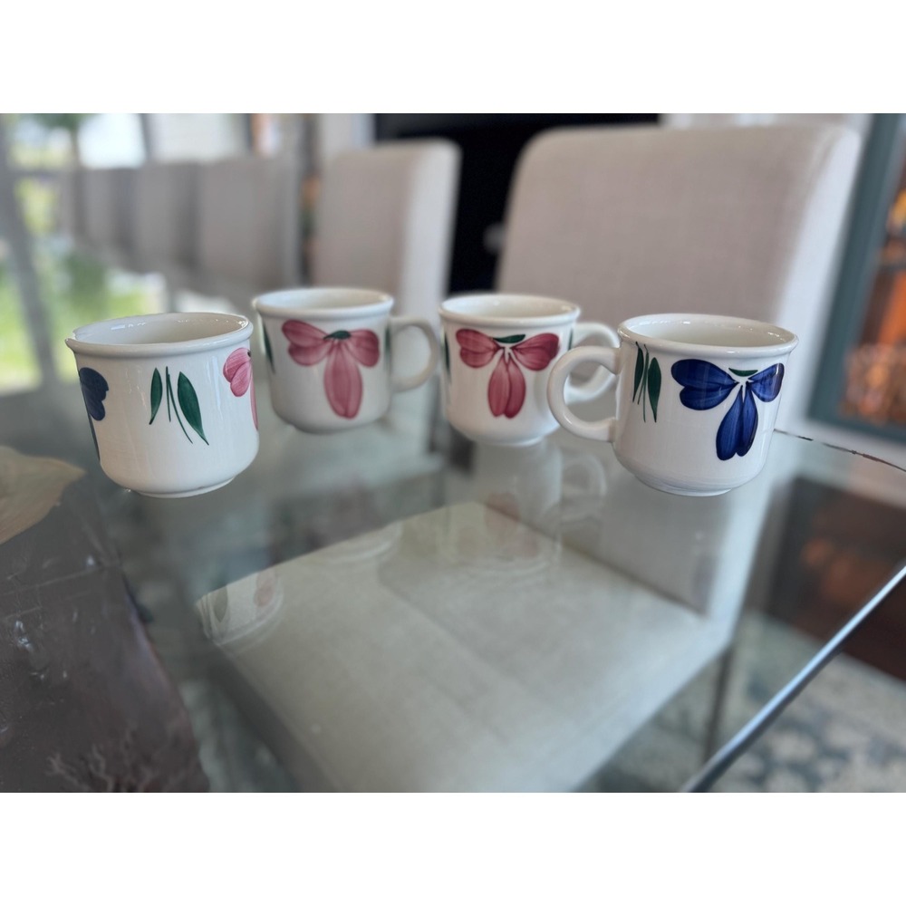 Vintage JewFlora Mugs Set of 4 - Furio Italy - Pink & Blue Flowers